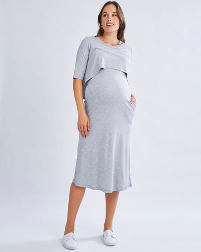 Angel Maternity Donna Maternity &  Nursing Flip Dress In Grey