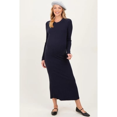 Target Pinkblush Navy Ribbed Knit Fitted Maternity Midi Sweater Dress Medium