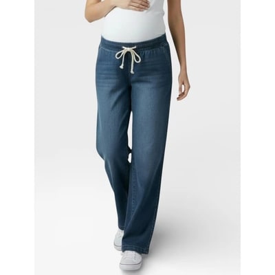 Target Women's Under the Belly Tie Waist Denim Wide Leg Pant - Hansel Wash - Size: Medium - Motherhood Maternity
