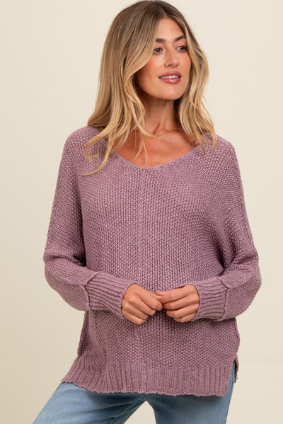 PinkBlush Lavender Chunky Knit Side Slit Maternity Sweater
