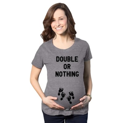 Target Maternity Double Or Nothing T Shirt Funny Twins Baby Pregnancy Announcement Graphic Tee - Crazy Dog Maternity T Shirt With Sarcastic Sayings Dark XL