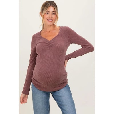 Target Pinkblush Mauve Sweetheart Ribbed Maternity Long Sleeve Top Small