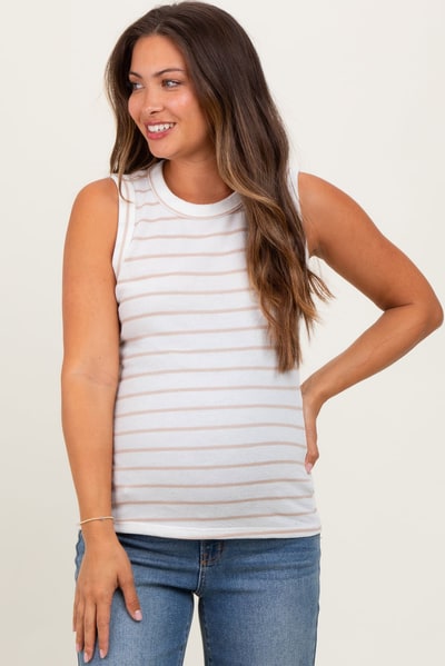 PinkBlush Ivory/Beige Stripe Knitted Maternity Tank Top