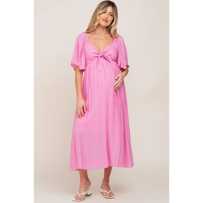 Target Pinkblush Pink Front Tie Ruffle Sleeve Maternity Midi Dress Small