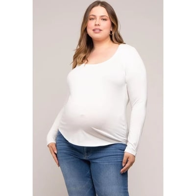 Target Pinkblush White Basic Long Sleeve Plus Maternity Top 2X