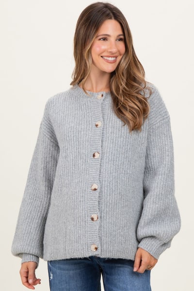 PinkBlush Heather Grey Knit Oversized Maternity Button Cardigan