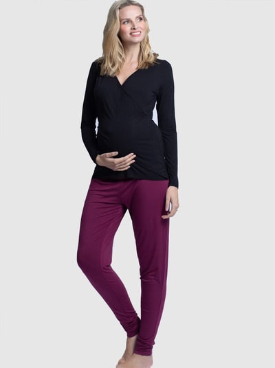 Angel Maternity 4-Piece Maternity & Nursing Lounge Outfit Set - Black & Burgundy