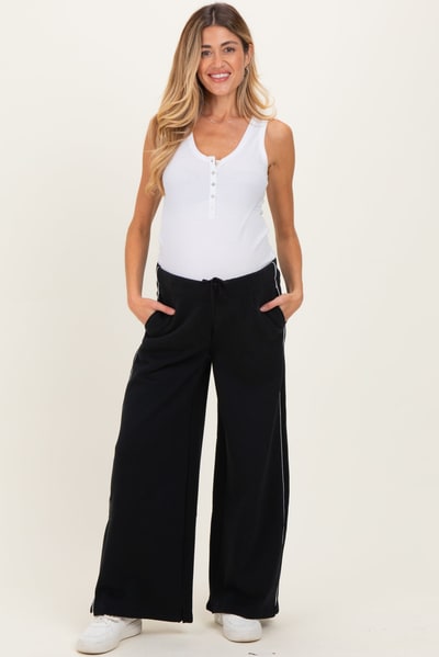 PinkBlush Black Fleece Wide Leg Maternity Sweatpants