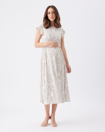 Ripe Maternity Alona Nursing Dress  Sand / White