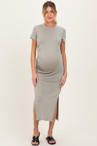PinkBlush Moss Gathered Waist Maternity Midi Dress