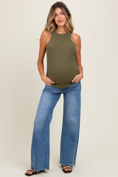 PinkBlush Blue Raw Hem Super Wide Leg Maternity Jeans