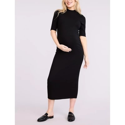 Target Women's Mock Neck 3/4 Sleeve Ribbed Maternity Maxi Dress - Black - Size: Small - Motherhood Maternity