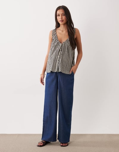 ASOS Mamalicious Maternity under the bump drawstring chambray jeans in medium blue wash