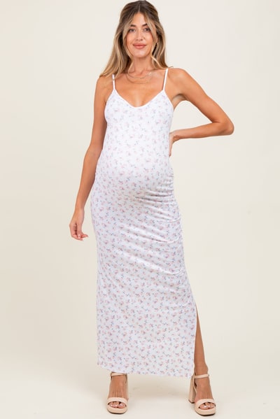 PinkBlush Ivory Spring Floral Print Sleeveless Maternity Dress