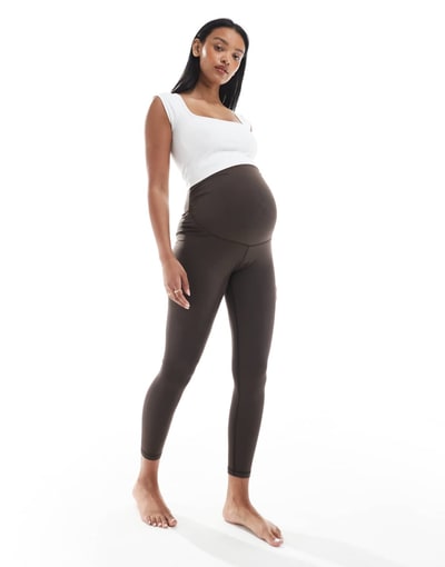 ASOS 4505 Maternity Icon soft touch high waist yoga leggings in chocolate