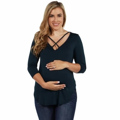 Target 24seven Comfort Apparel Womens Criss Cross Round Hemline Maternity Tunic Top-HUNTER-M