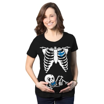 Target Maternity Baby Boy Skeleton Cute Halloween Pregnancy Bump T Shirt - Crazy Dog Maternity T Shirt For Halloween Season Black S