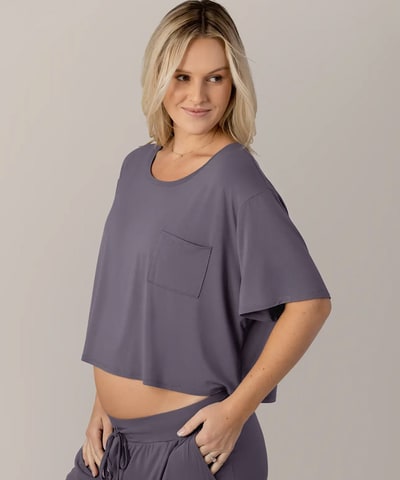 Bump City Aria Bamboo Casual Cropped Short Sleeve Top (Granite)