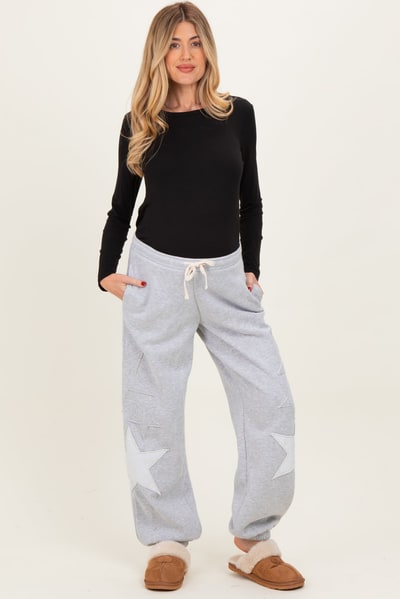 PinkBlush Heather Gray Star Patch Maternity Drawstring Sweatpants