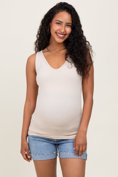 PinkBlush Blue Raw Cut Hem Cuffed Maternity Jean Shorts