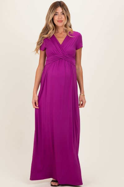 PinkBlush PinkBlush Magenta Draped Maternity/Nursing Maxi Dress