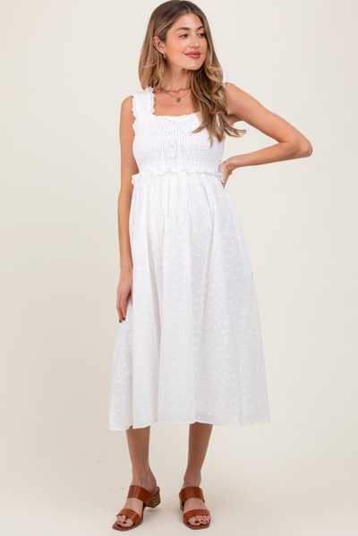 PinkBlush White Eyelet Sleeveless Maternity Midi Dress