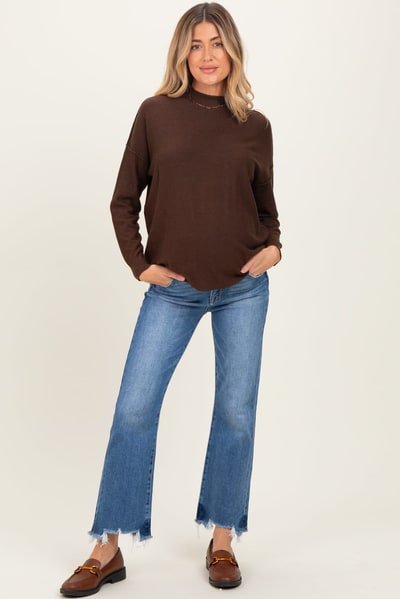 PinkBlush Blue Fray Hem Cropped Flare Maternity Jeans