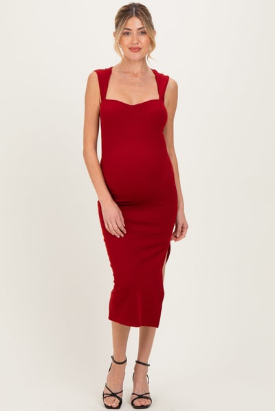 PinkBlush Burgundy Cutout Fitted Maternity Midi Dress