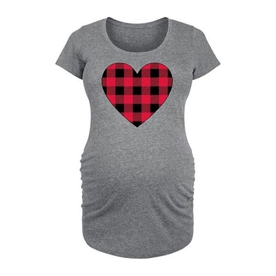 Kohl's Maternity Red Black Plaid Heart Graphic Tee