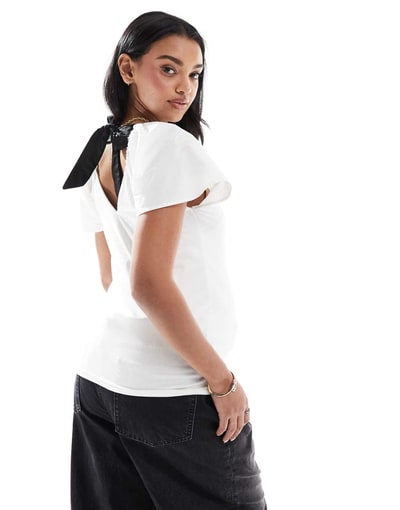 ASOS Mamalicious Maternity bow back jersey top in white