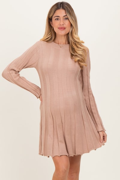 PinkBlush Mocha Wide Rib Maternity Mini Sweater Dress