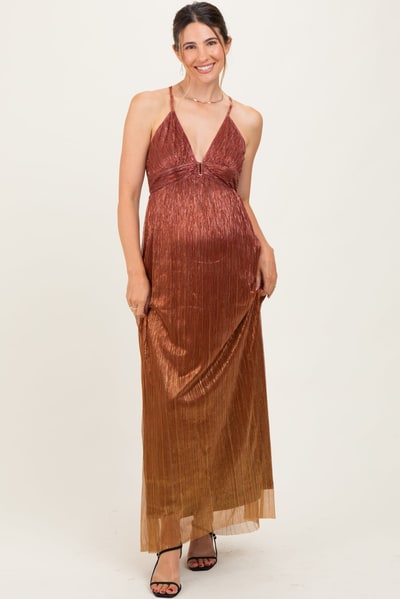 PinkBlush Rust Shimmer Open Tie Back Maternity Maxi Dress