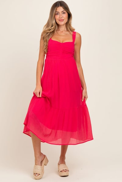 PinkBlush Fuchsia Cinched Bust Cutout Maternity Midi Dress