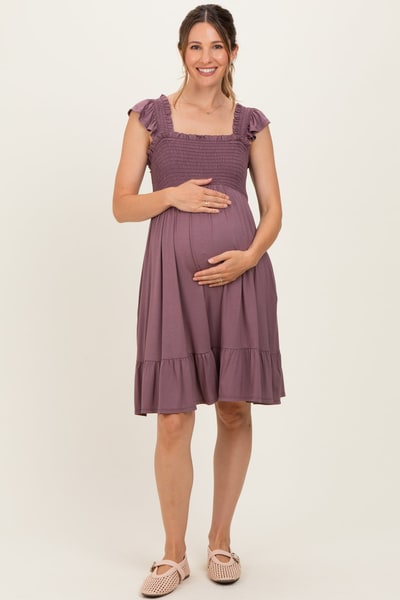 PinkBlush Plum Smocked Tiered Maternity Mini Dress