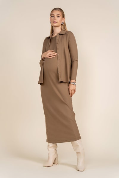 Apparalel Pierre Maternity Dress in Mocha
