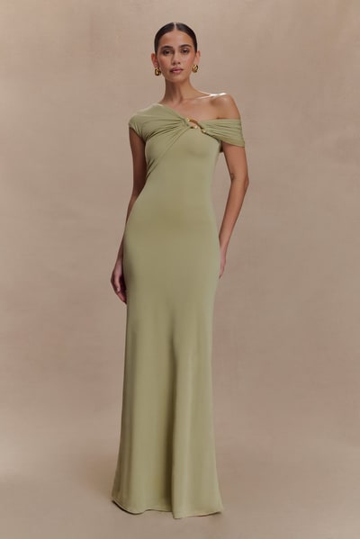 MESHKI Ashford Asymmetrical Slinky Maxi Dress