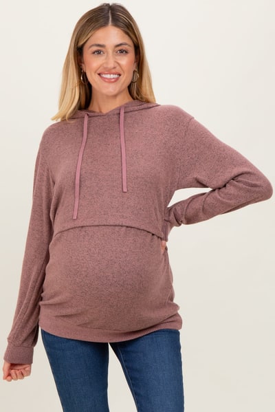 PinkBlush Mauve Double Layer Long Sleeve Maternity Nursing Hoodie