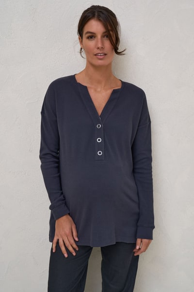 Bae the Label All For Us Waffle Henley - Slate