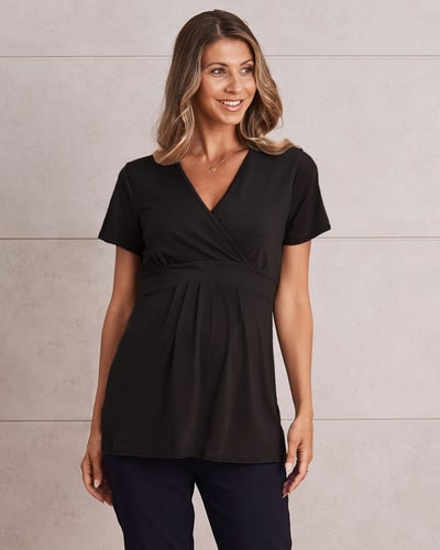 Angel Maternity Bree Crossover Black Maternity  Work Top