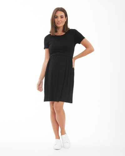 Ripe Maternity Rib Crop Top Nursing Dress Black