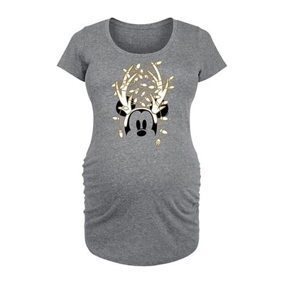 Kohl's Disney's Mickey Mouse Maternity Antlers Gold Glitter Graphic Tee