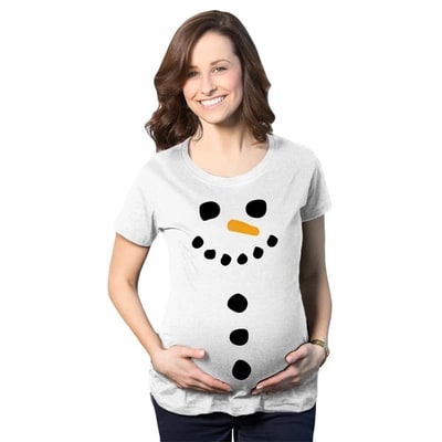 Target Maternity Snowman Buttons Funny Pregnancy Bump Tee Cute Christmas T shirt - Crazy Dog Maternity T Shirt Gift For Christmas White S