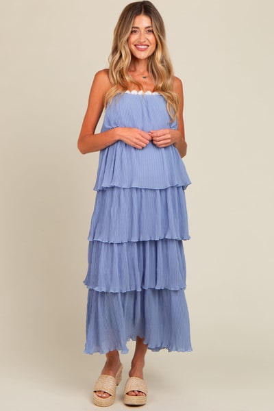 PinkBlush Periwinkle Ruffle Tiered Maternity Maxi Dress