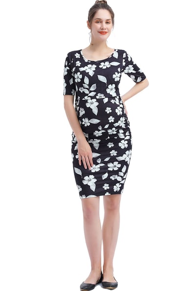 Kimi + Kai Kimi + Kai Maternity "Katy" Tiered Nursing Midi Dress