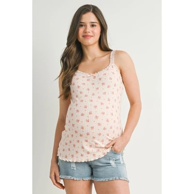 Target Hello Miz Women's Floral Ribbed Maternity Cami Top - Blush - Medium