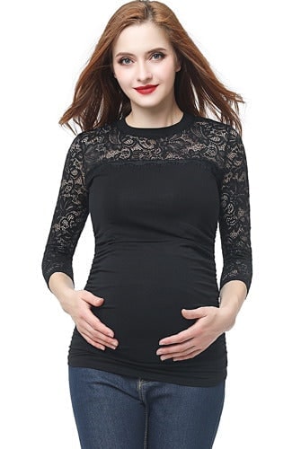 Kimi + Kai Kimi + Kai Maternity "Rainey" Ruched Lace Accent Top