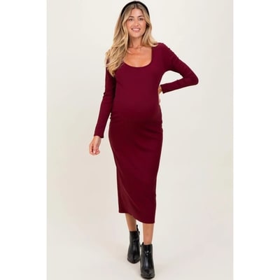 Target Pinkblush Burgundy Scoop Neck Long Sleeve Maternity Midi Dress XL