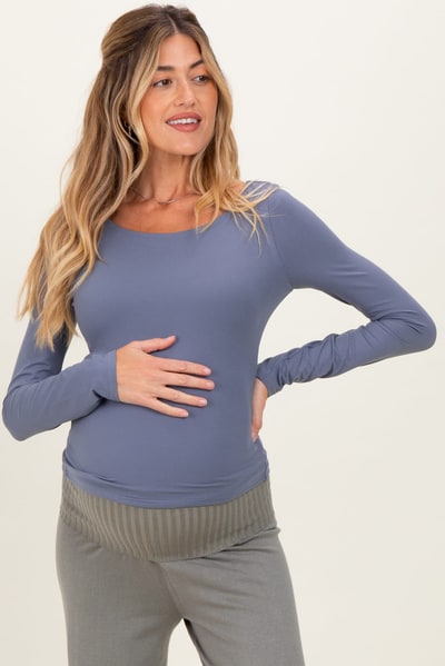 PinkBlush Blue Scoop Neck Long Sleeve Maternity Top