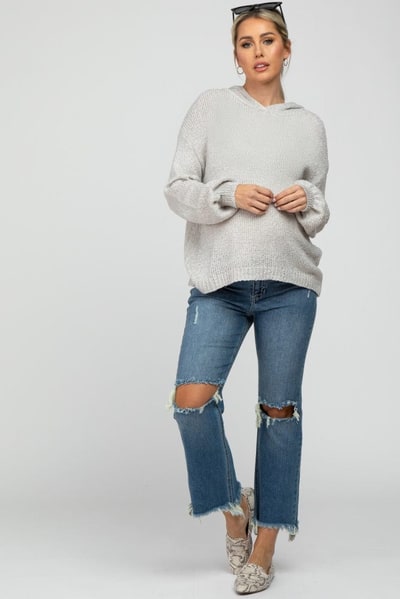 PinkBlush Blue Frayed Wide Leg Cropped Maternity Jeans