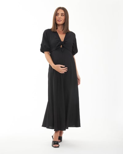 Ripe Maternity Camille Tie Front Linen Dress Black